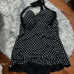 Women’s swimsuit.  Halter top.  New with tags. Black with white dots